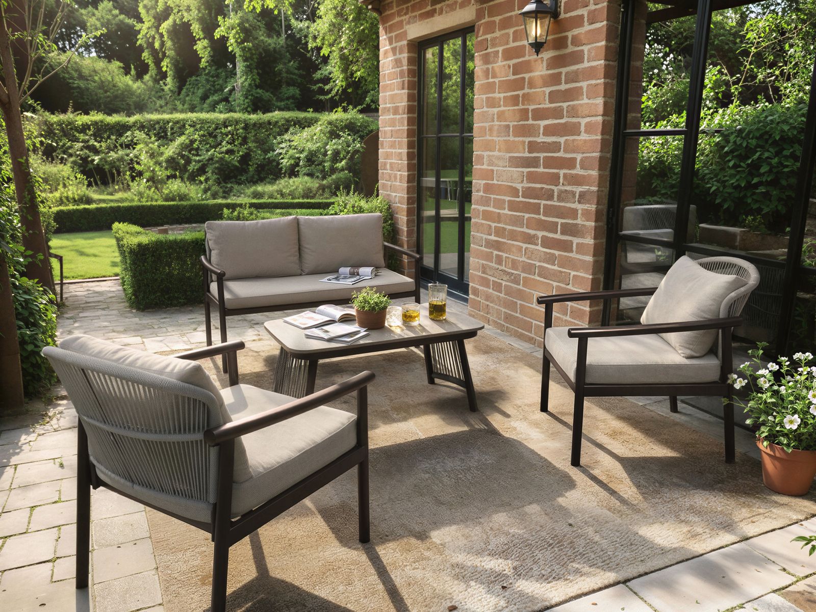 SOLACE+CO Kyla 4 Piece Garden Sofa Set with Coffee Table Grey & Dark Brown