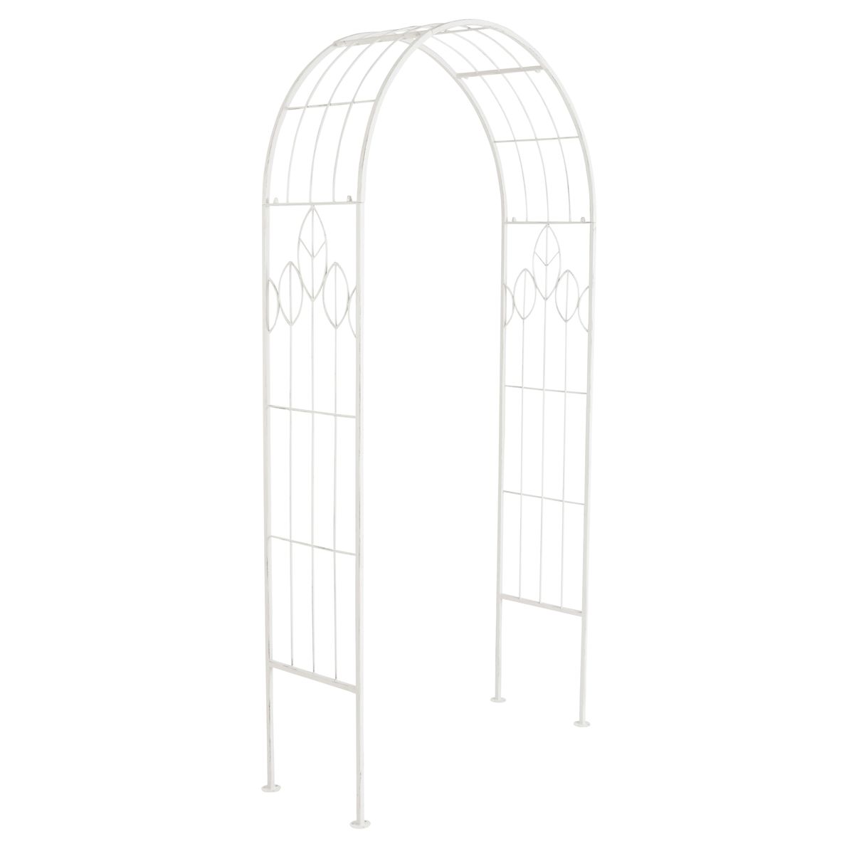 Antique White Leaf Design Rustic Metal Garden Arch