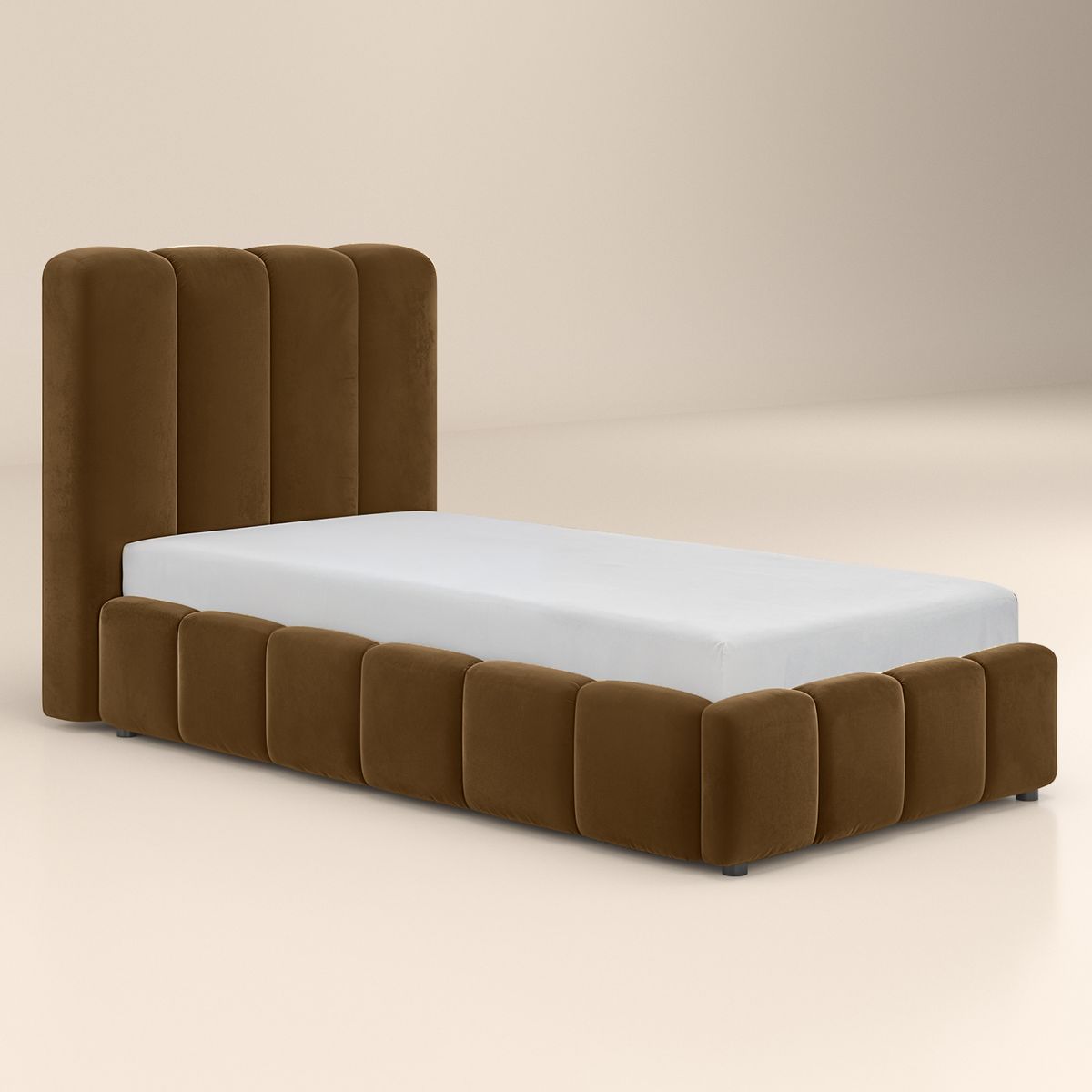 Solace+Co Emilie Single Ribbed Ottoman Bed - Brown Velvet