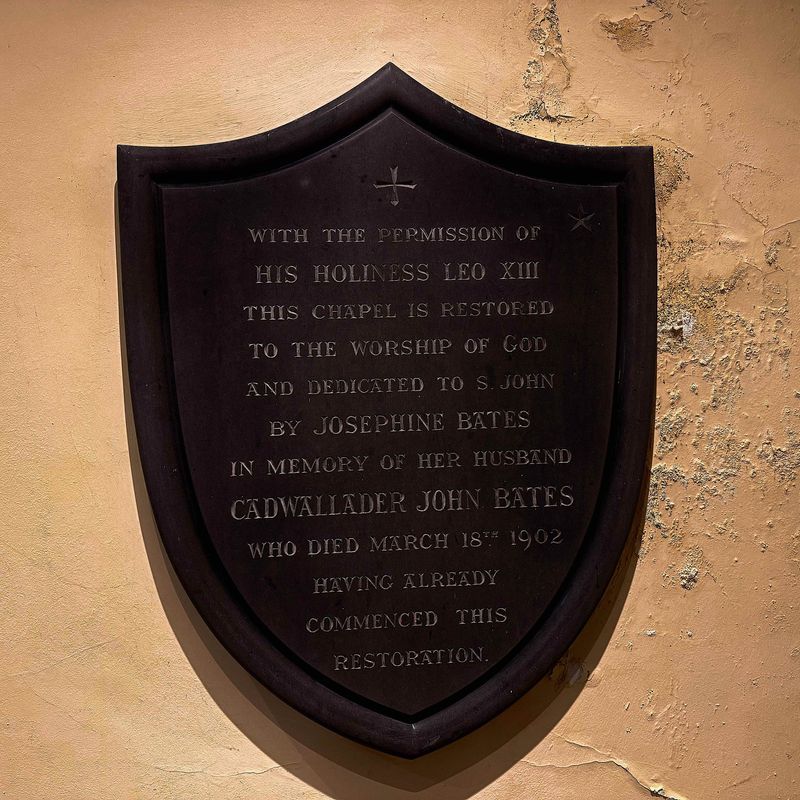 Inscription in the Langley Castle chapel, detailing Pope Leo XIII's permission for its consecration