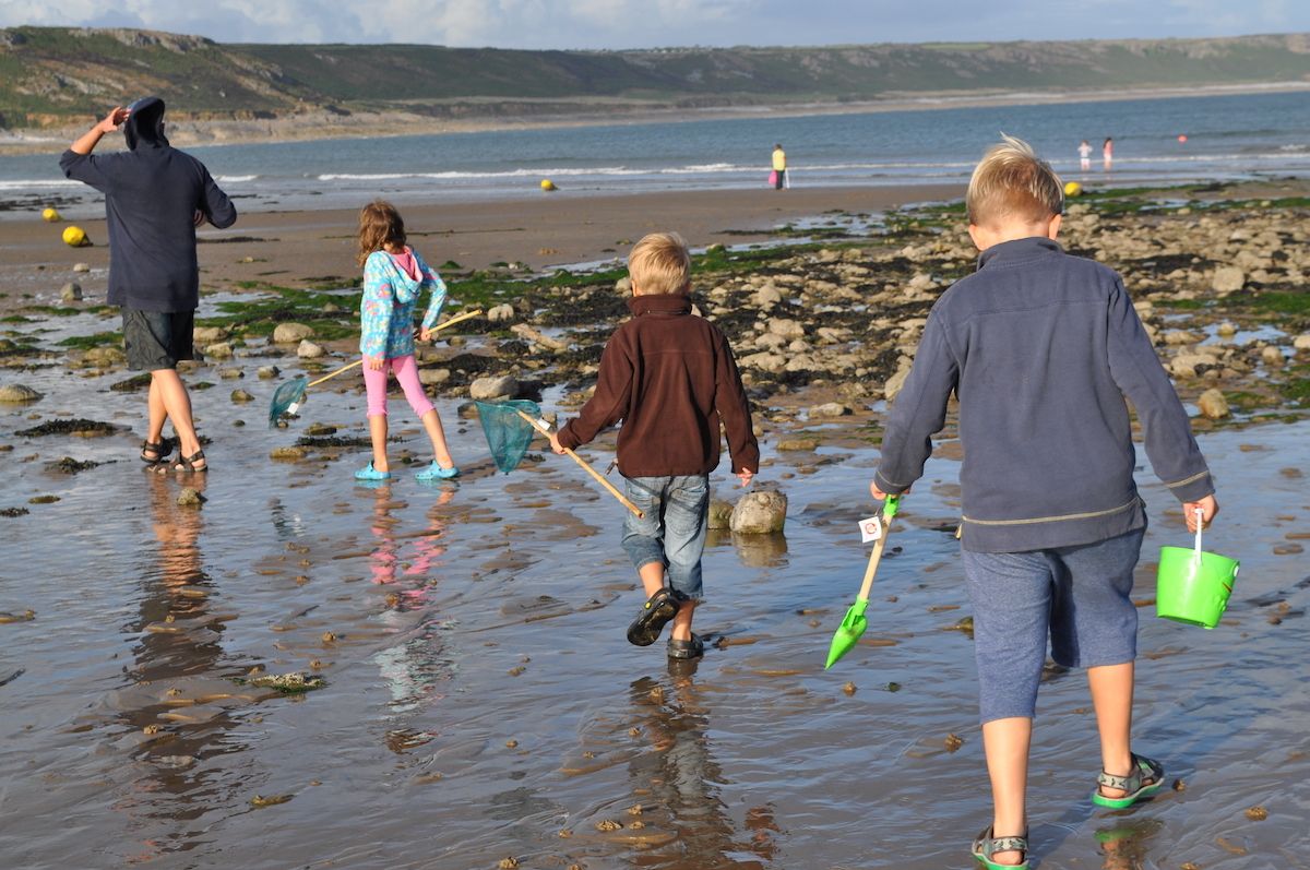 Family beach walk