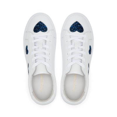 Cocorose London Hoxton White with Navy Glitter Hearts Low Top Trainers