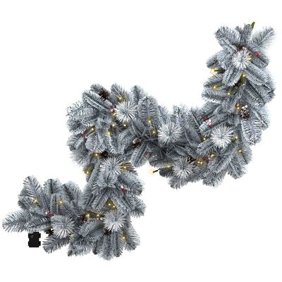 Pre-Lit Snowy Red Berry and Pinecone Garland