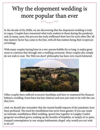 Page from the Langley Castle guide to planning the perfect elopement.