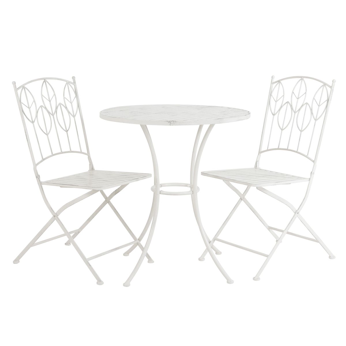 Antique White Leaf Design Rustic Metal Garden Bistro Set