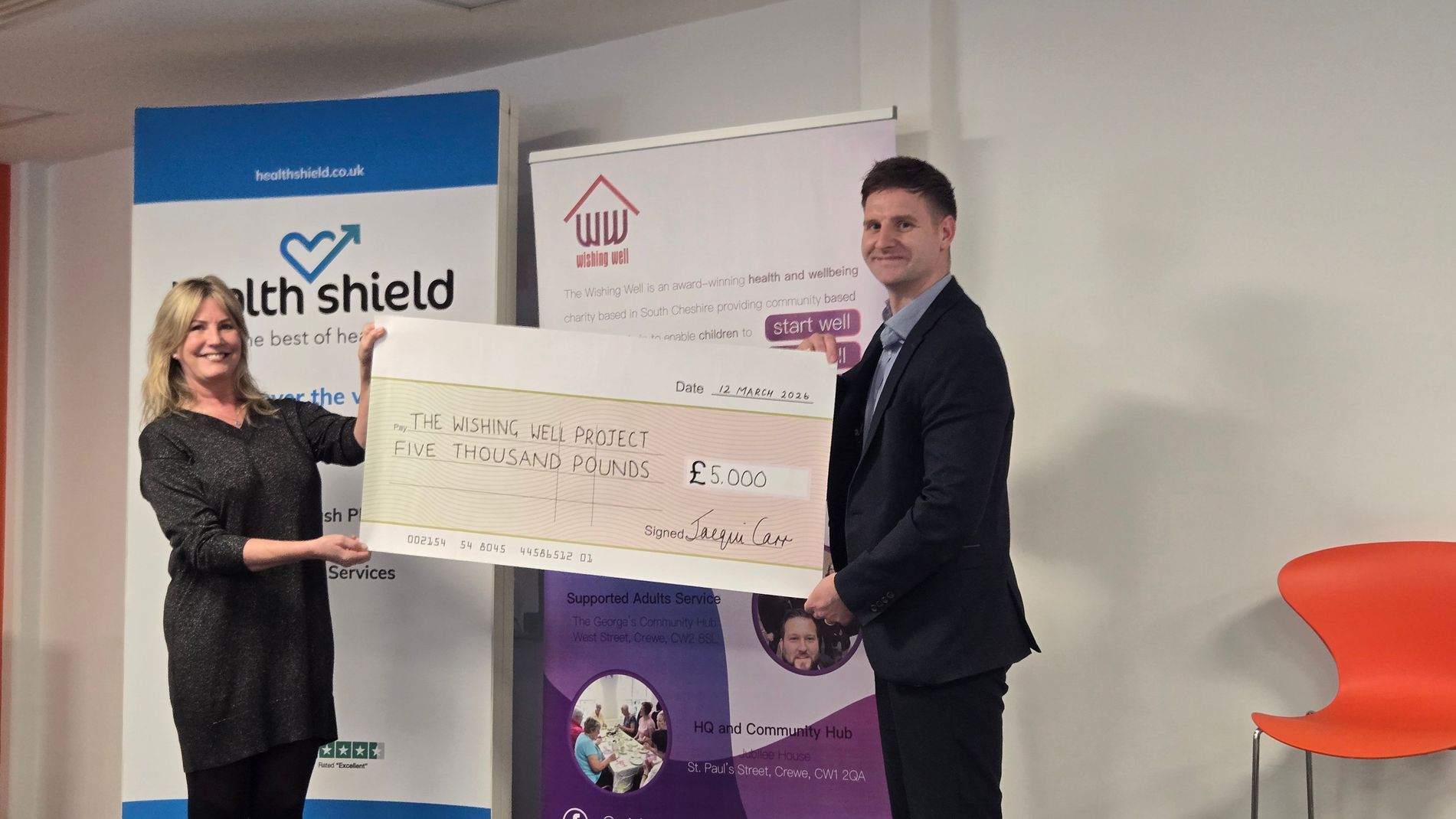 From left Health Shield CEO Jacqui Carr with Wishing Well CEO Charles Maines. 