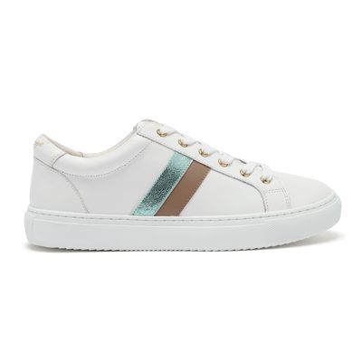 Hoxton Stripes Metallic Blue and Dusky Pink Leather Trainers from Cocorose London