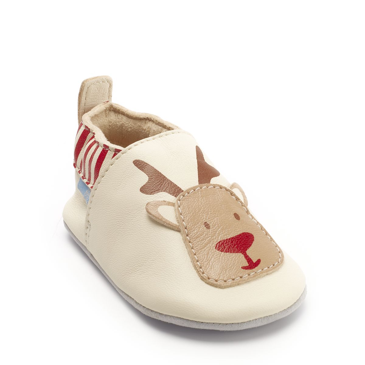 Fable Cream/red leather reindeer Christmas pram shoes