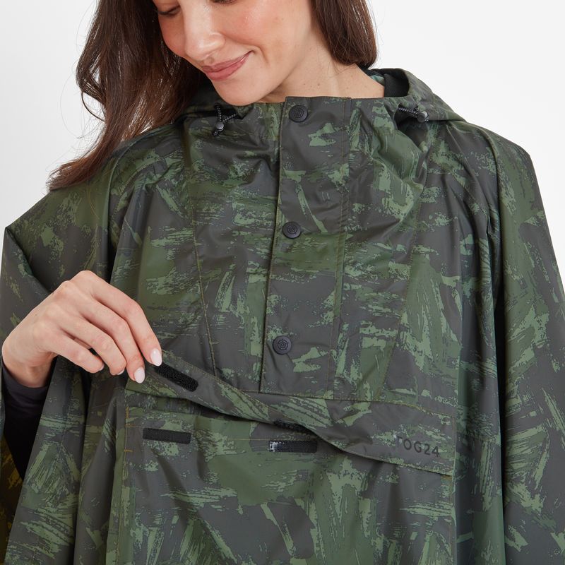 Drench Unisex Poncho - Forage Green Print