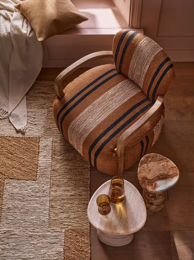 Aviator Armchair in Striped Cotton Rug