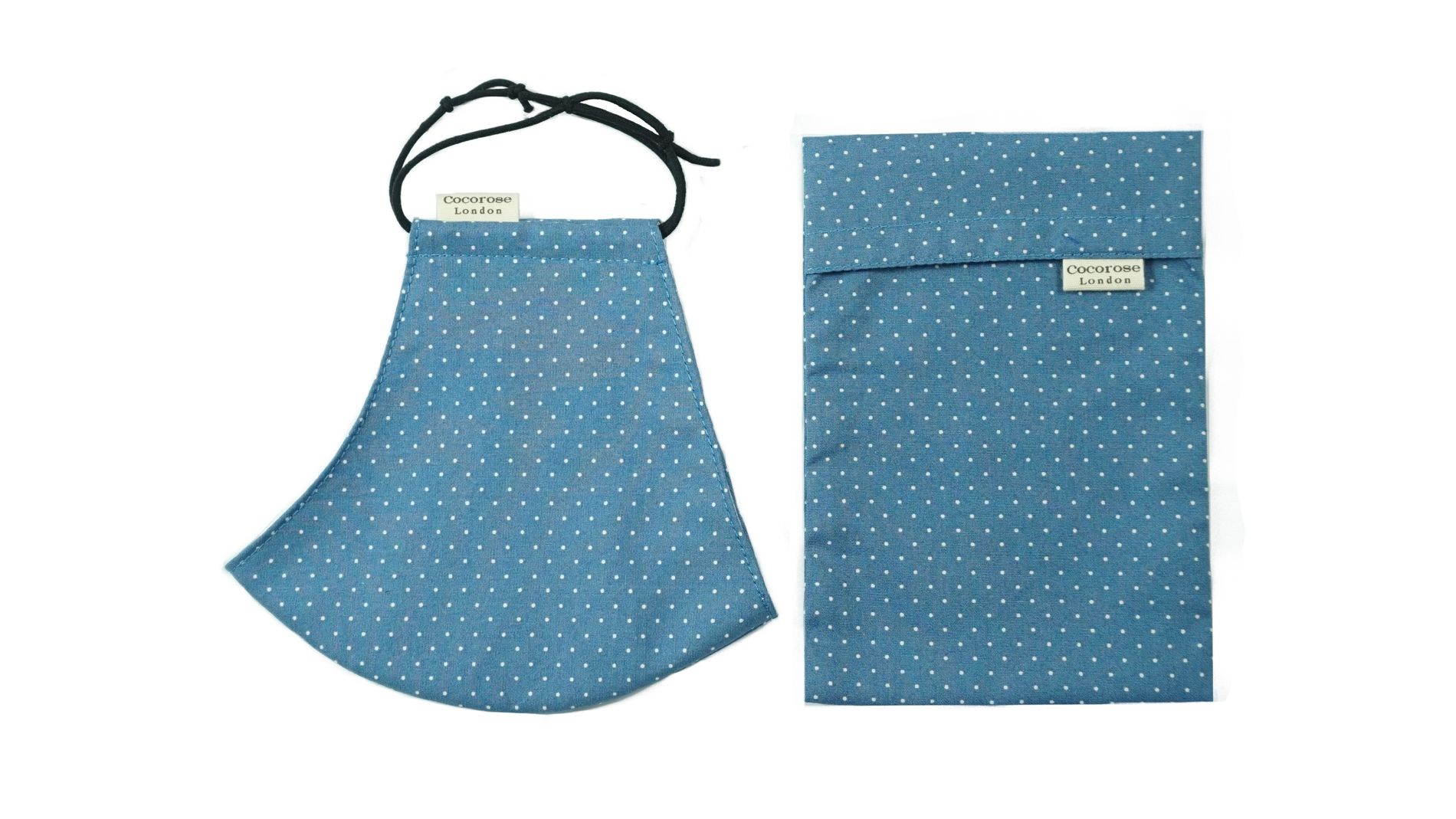 Blue polka dot cotton sculpted face mask from Cocorose London