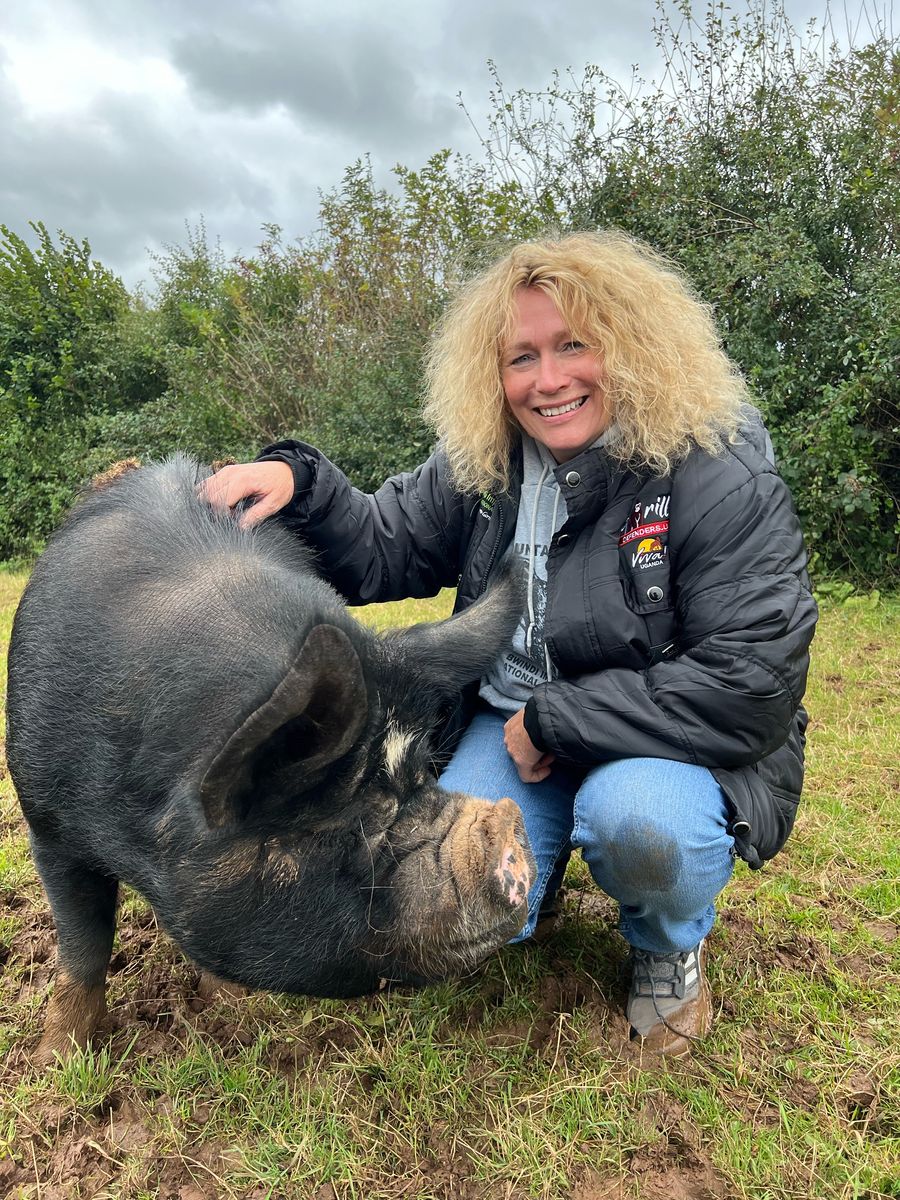 Juliet with rescued pig - Dean Farm 2024