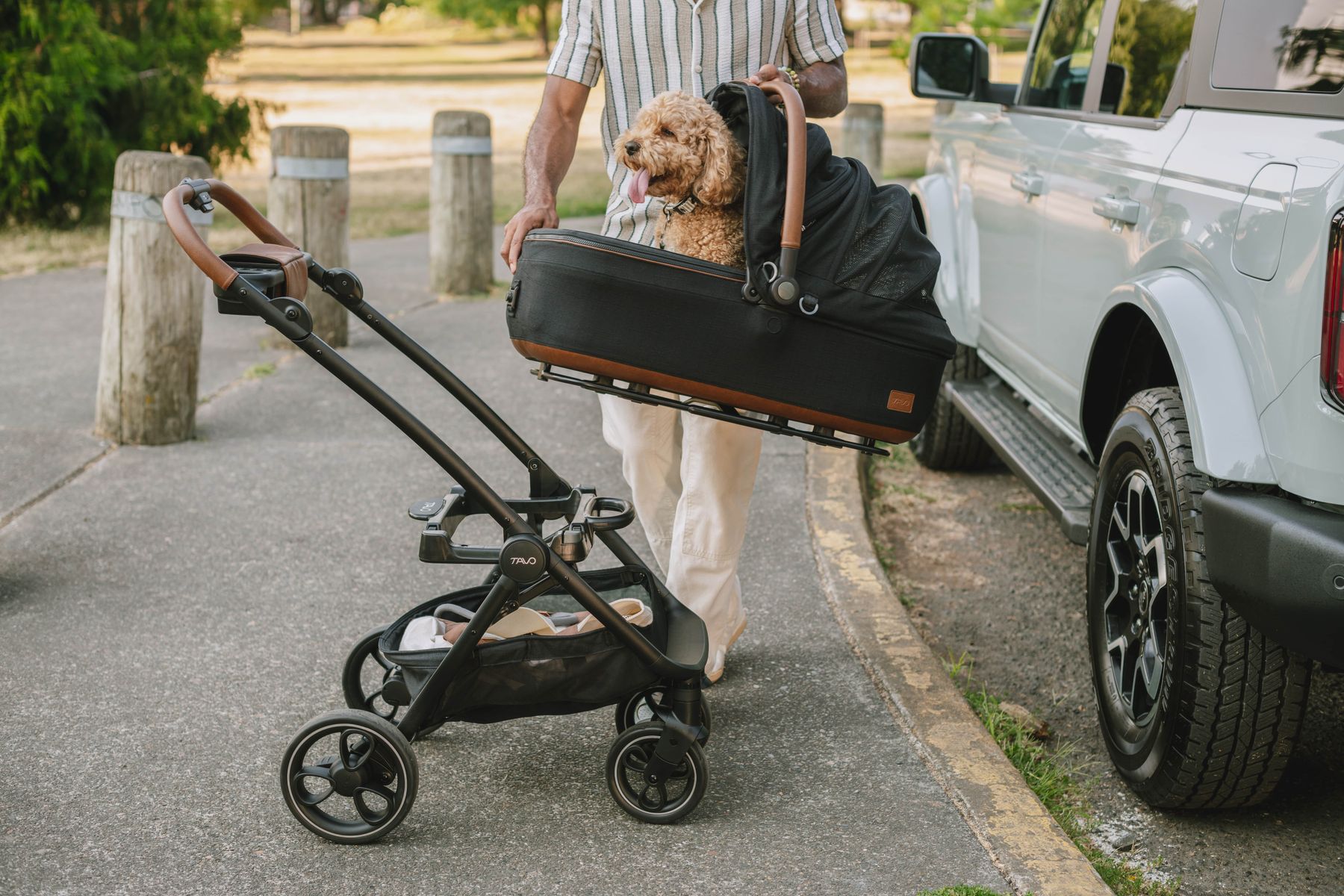 Tavo Roscoe Stroller paired with Maeve Car Seat 