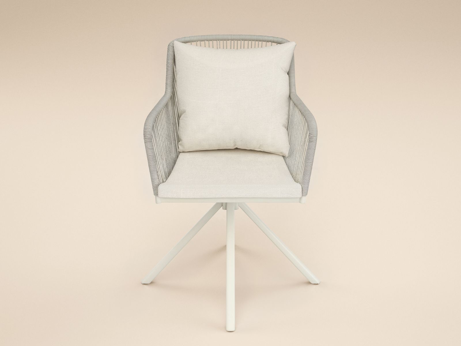 SOLACE+CO Hana Side Table White & Juno Swivel Chairs Beige Rattan