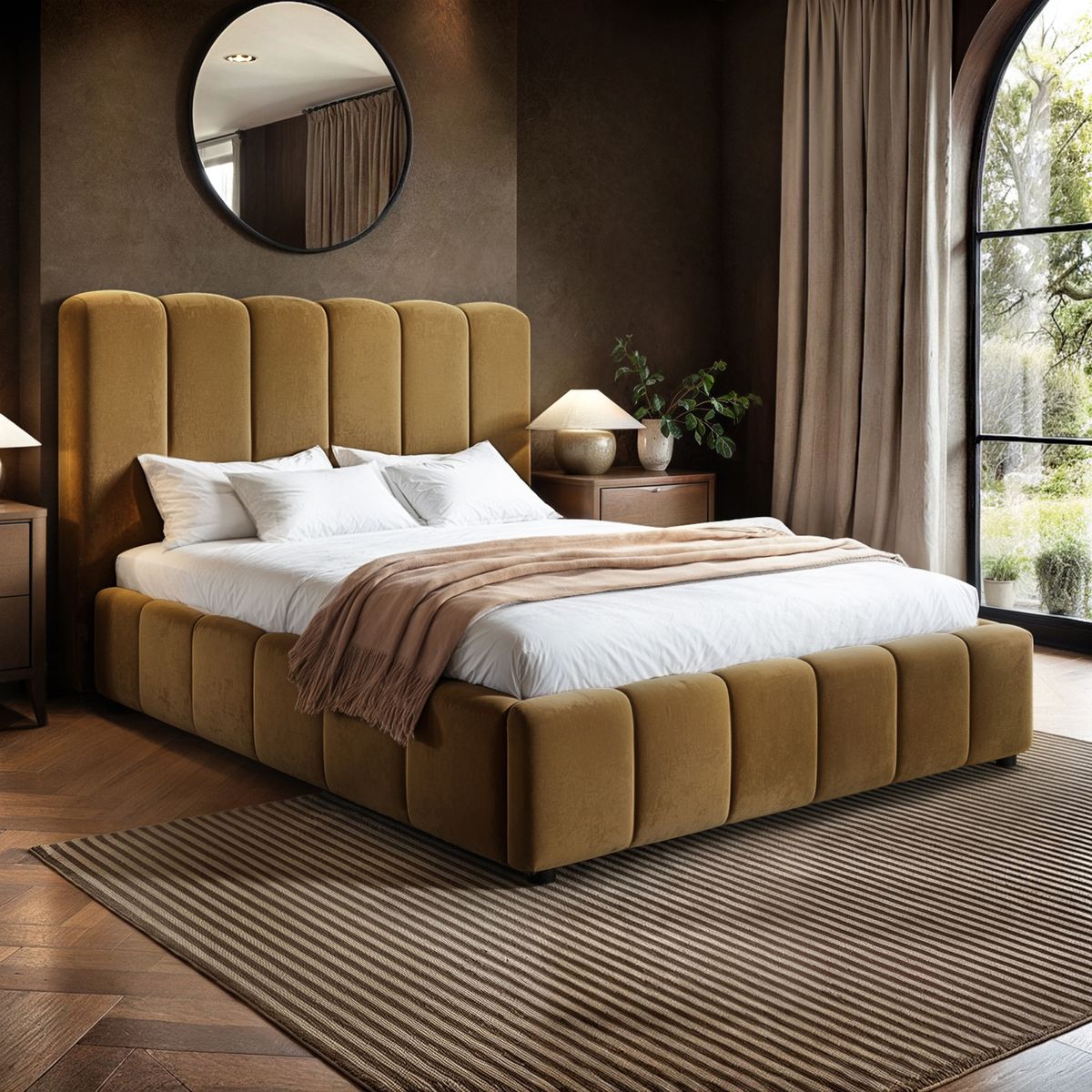 Solace+Co Emilie Ribbed Ottoman Bed Mocha Velvet