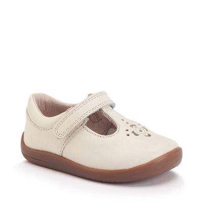 Eternal Cream leather girls rip-tape T-bar first walking shoes