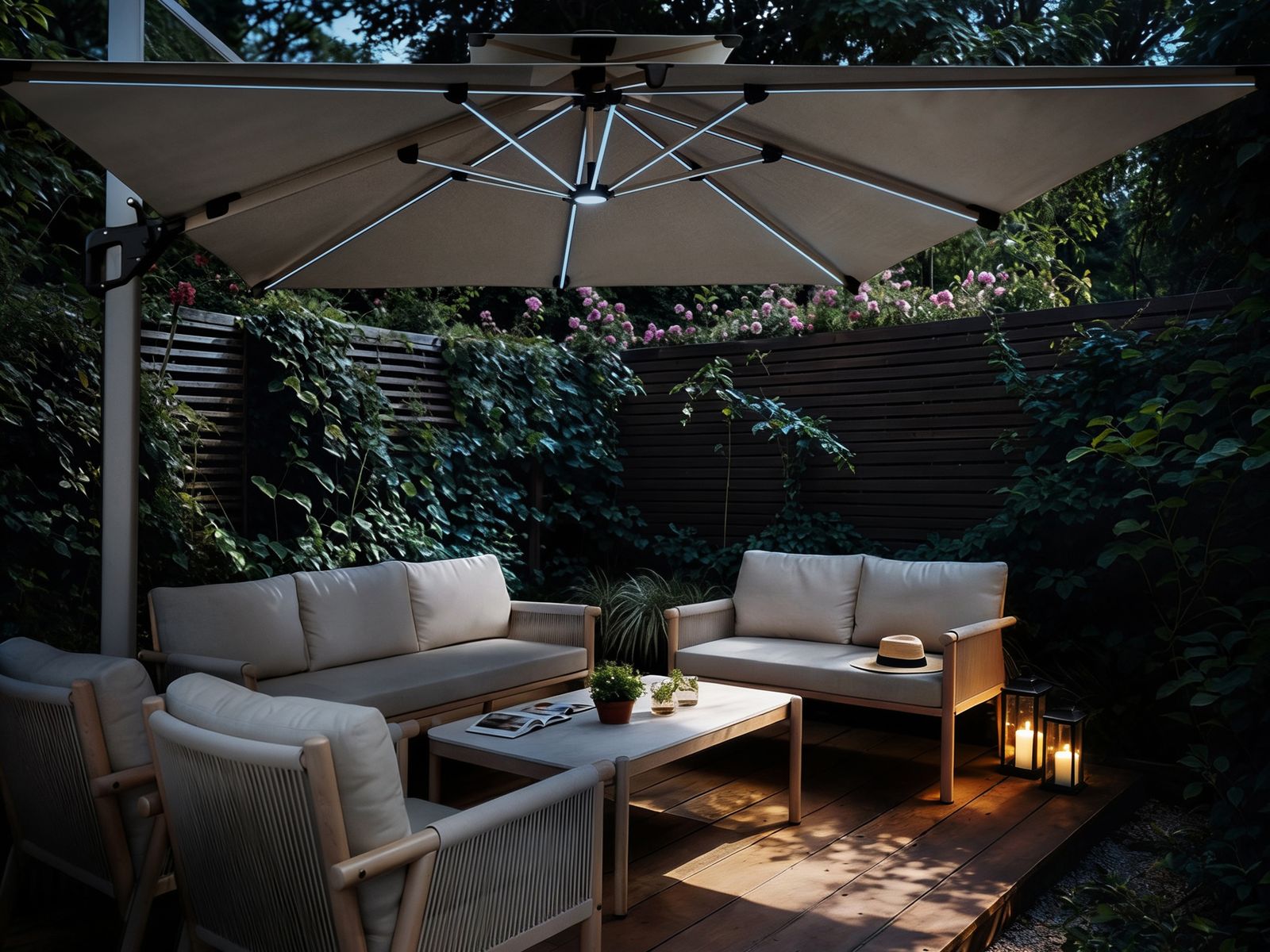 SOLACE+CO Soleil 3m Square Garden Parasol with Solar LED Lights