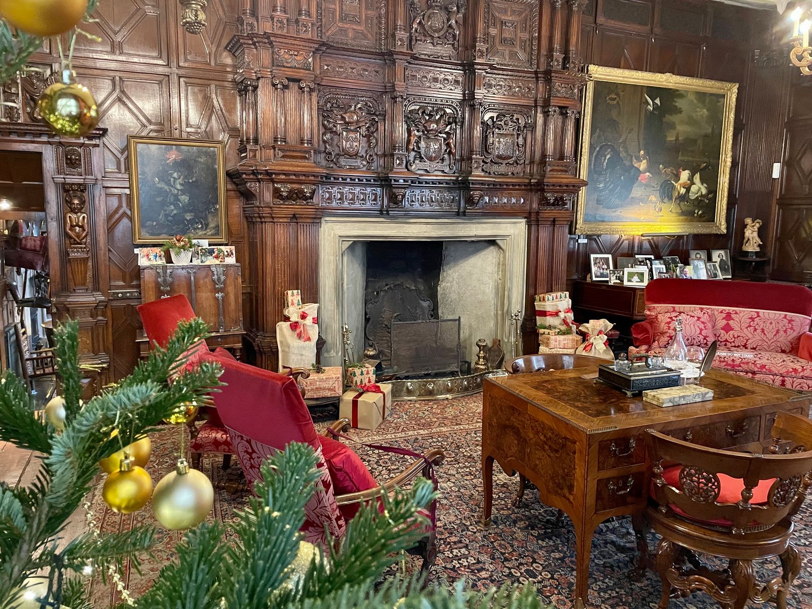 The Great Hall at Levens Hall and Gardens, decorated for Christmas, 