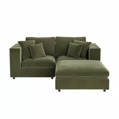 Solace+Co Asher 3 Seater with Reversible Footstool Khaki Green Velvet