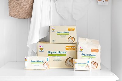 Aqua Wipes are available in single and multi-packs.