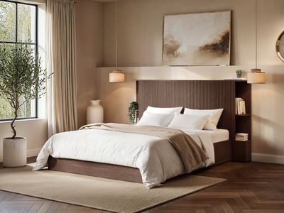 Solace+Co Zora Ottoman Hotel Bed with Headboard Shelves