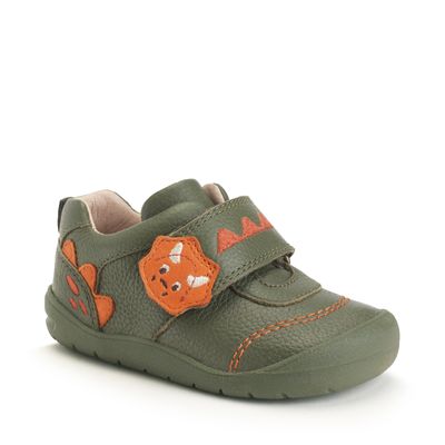 Dino Foot Khaki leather / orange nubuck dino rip-tape first walking shoes