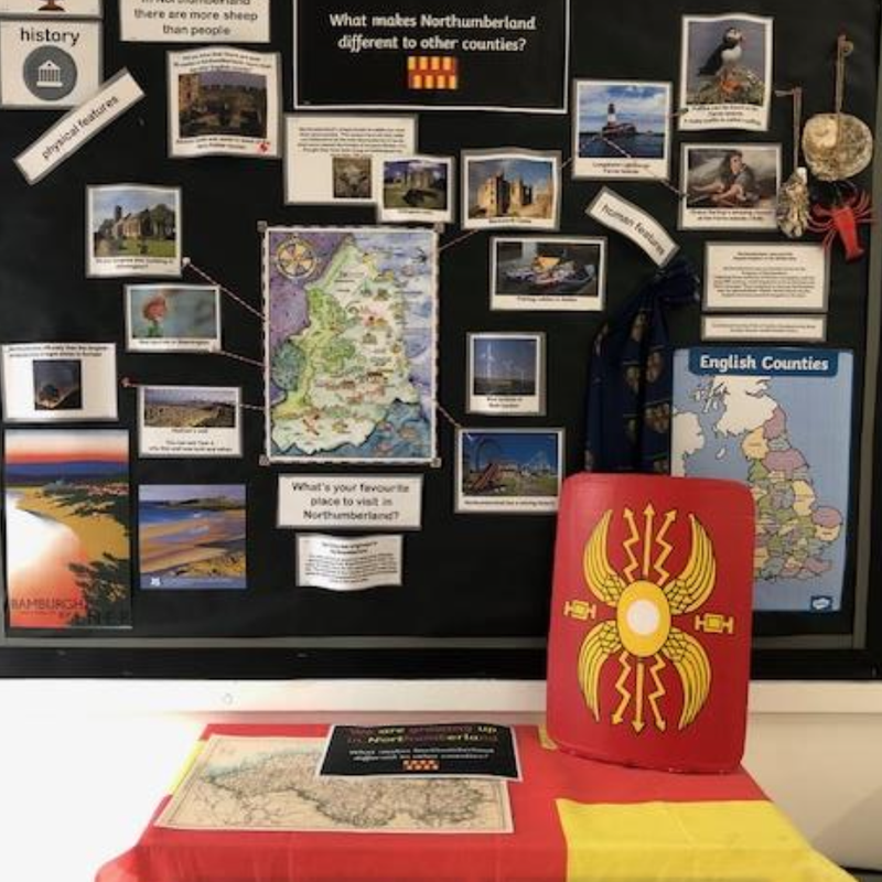 The fact board created for Northumberland Day 2023, at Stannington First School.