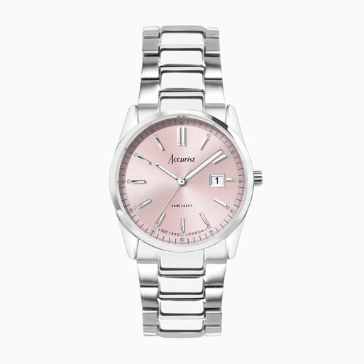 Accurist Everyday watch with silver case, stainless steel strap with Peony Pink dial
