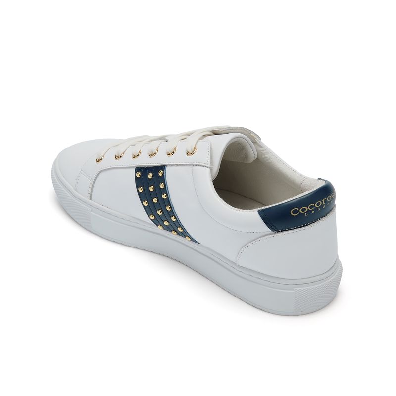 Hoxton White Leather with Navy Studded Stripe