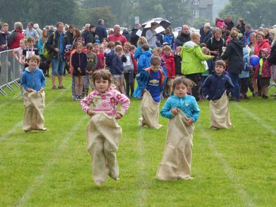 Children compete in the sack race at the Grasmere Sports and Lakeland Show