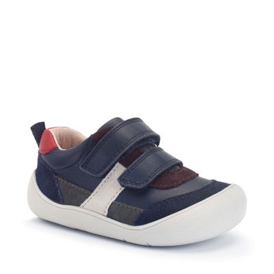 Duel - Navy multi leather casual rip-tape first walking trainers