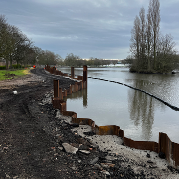 Sheet piling works undertaken by Sheet Piling (UK) Ltd, in Pontefract Park, Yorkshire.
