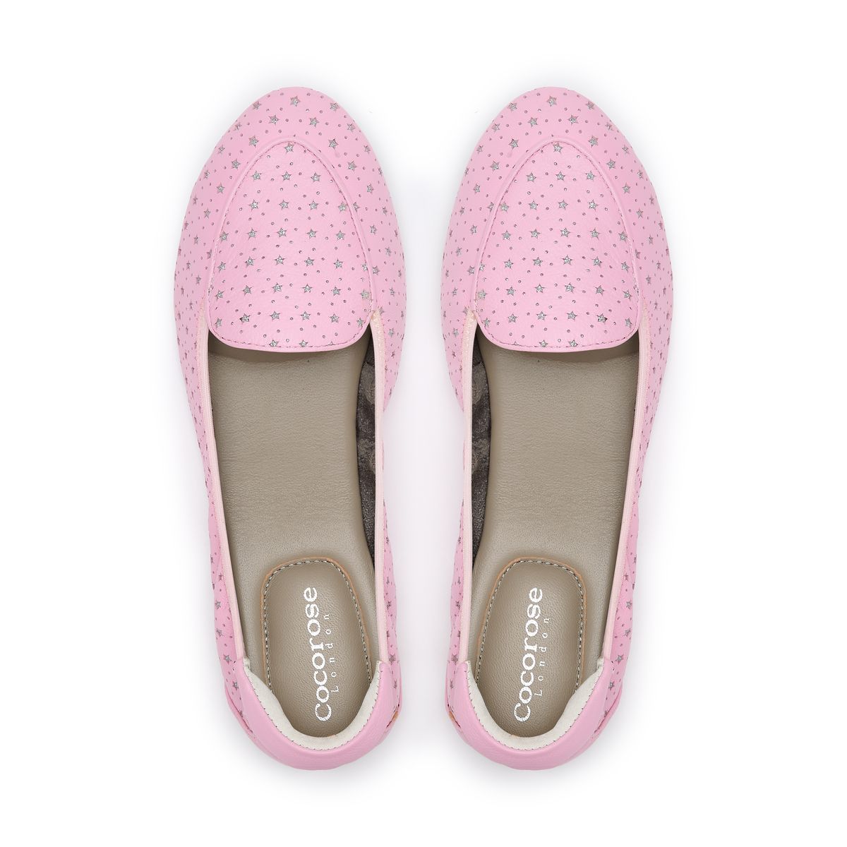 Clapham Pink Leather Loafers with Silver Stars