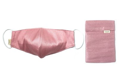 Blush silk face mask and matching pouch. from Cocorose London