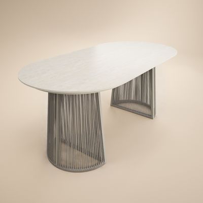 SOLACE+CO Hana Oval Garden Dining Table Beige with Lynden Chairs Set of 4 Beige Rattan