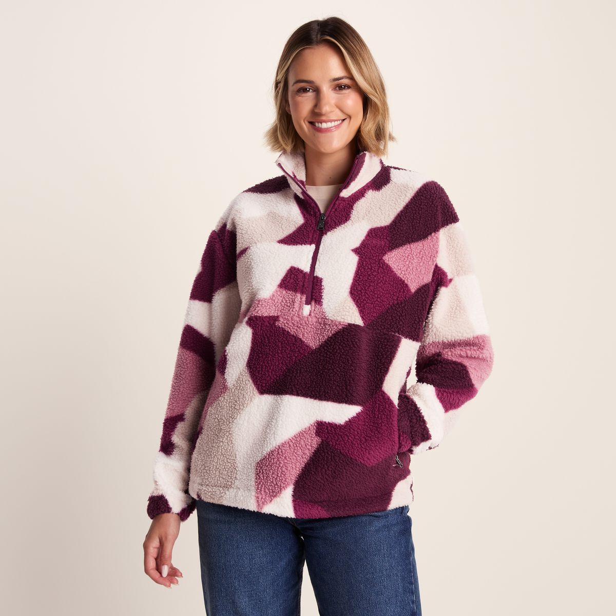 Sara Women's Sherpa Fleece - Burgundy Oversized Camo Print