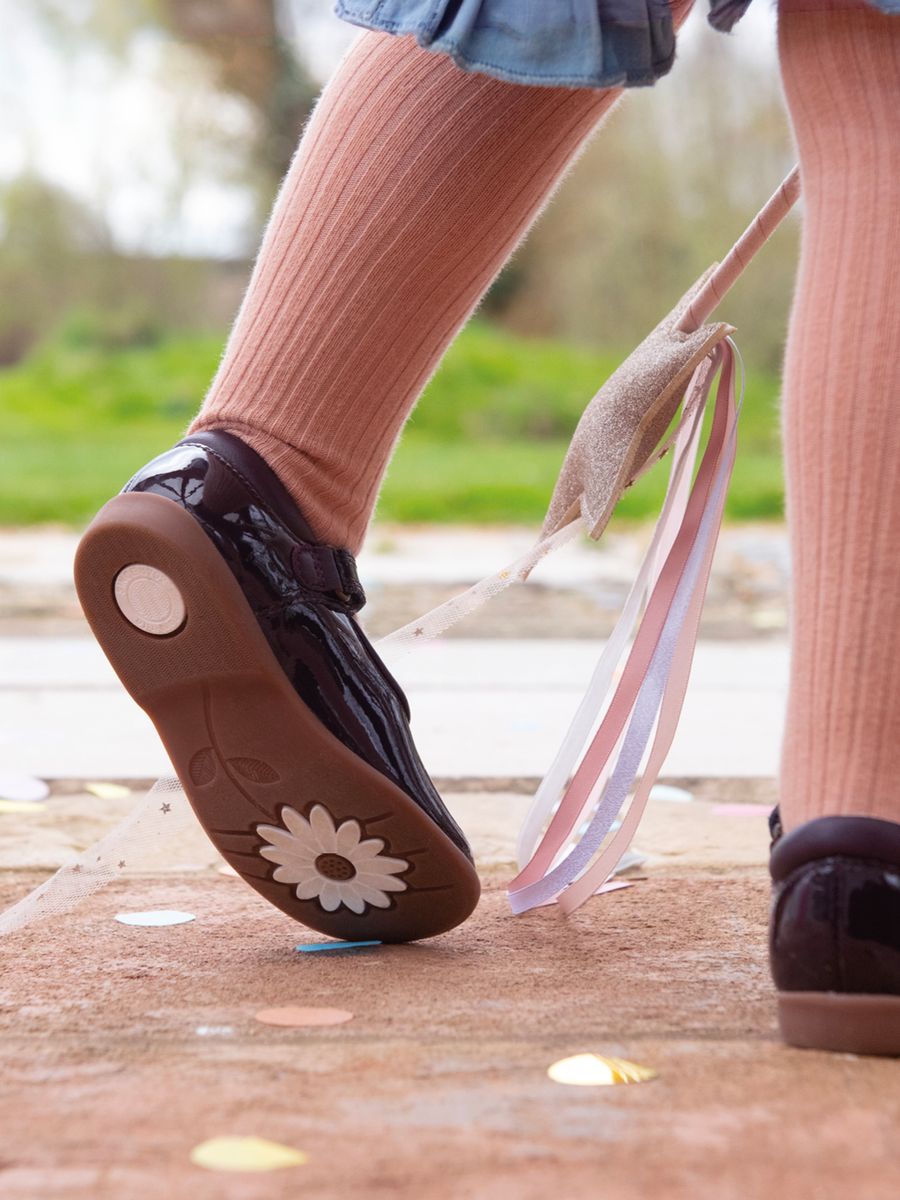  Slide, Burgundy patent girls rip-tape Mary-Jane first shoes 