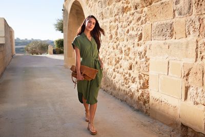 Lenira Womens Relaxed Fit Luxurious Tencel Lyocell Shirt Dress - Dark Matcha