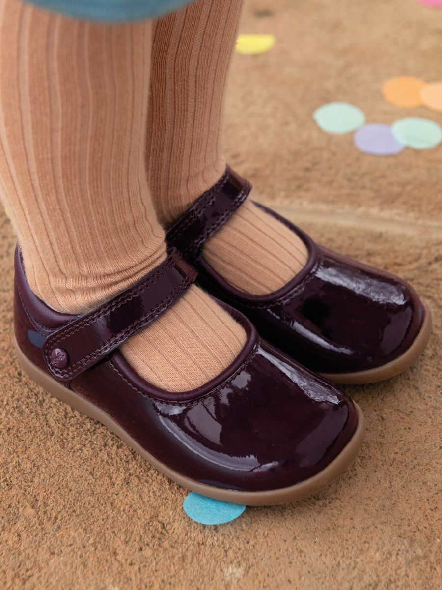 Slide, Burgundy patent girls rip-tape Mary-Jane first shoes
