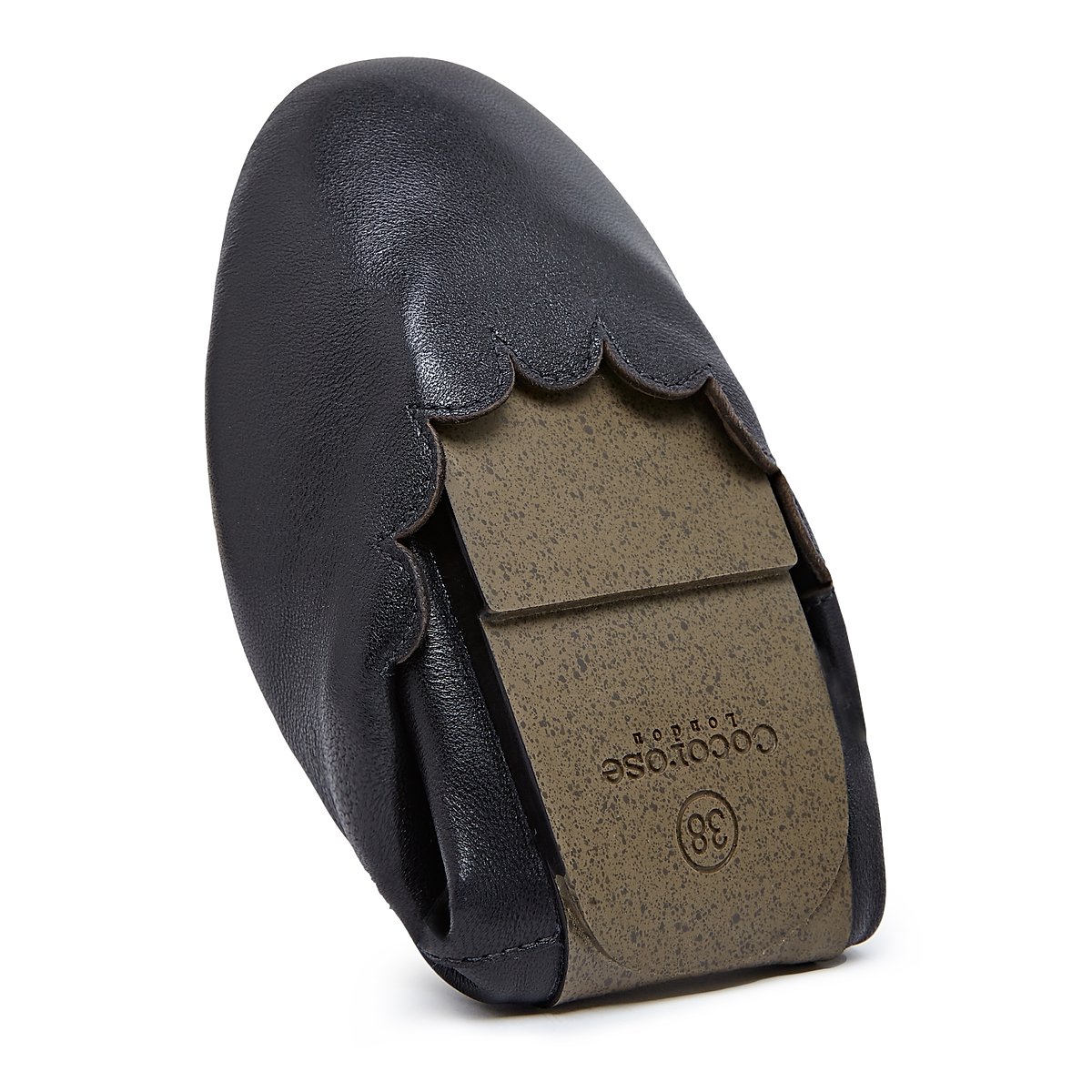 Mayfair Black Scalloped Leather Ballerina Shoes (folded)