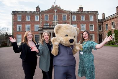 Katy Jones and Victoria Hodgkins (Weston Park) Custard the Bear and Rachel Hailey (Compton Care).jpg