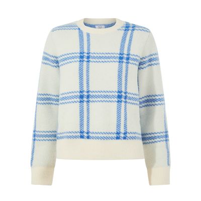 Delilah Womens Checked Chunky Knit Jumper - Vanilla & Cobalt Check