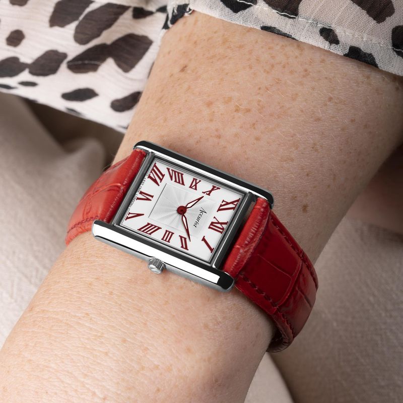 Accurist Coronation Rectangle Ladies Watch Gift Set 26mm | Silver Stainless Steel Bracelet | Navy Leather Strap