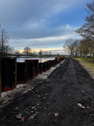Sheet piling works undertaken by Sheet Piling (UK) Ltd, in Pontefract Park, Yorkshire.