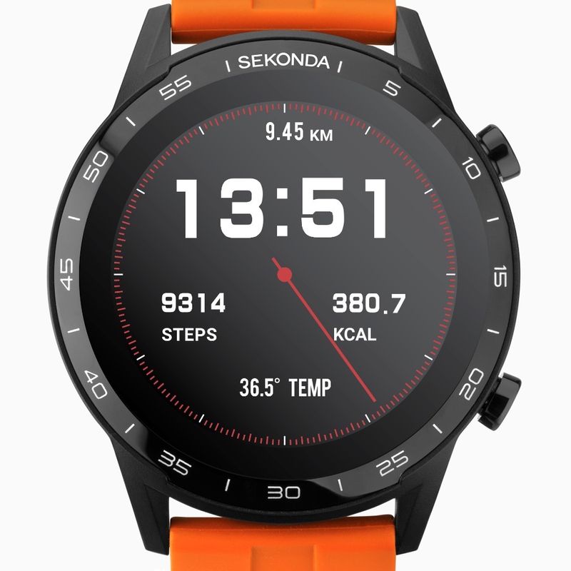 Sekonda Active Smart Watch | Black Case & Orange Silicone Strap | 1911