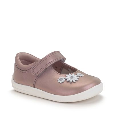 Fairy Tale Pearlised taupe leather girls rip-tape first walking shoes