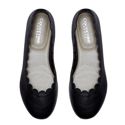 Mayfair Black Scalloped Leather Ballerina Shoes