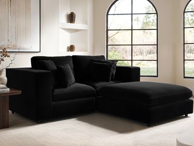 Solace+Co Asher 3 Seater with Reversible Footstool Black Velvet