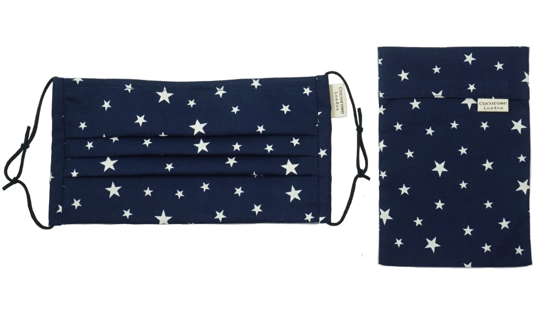 Navy with Stars cotton pleated face mask from Cocorose London