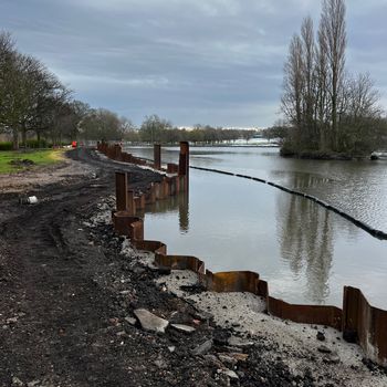 Sheet piling works undertaken by Sheet Piling (UK) Ltd, in Pontefract Park, Yorkshire.